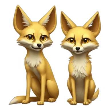 Jackal with gold furr huging grumpy fennec fox sticker