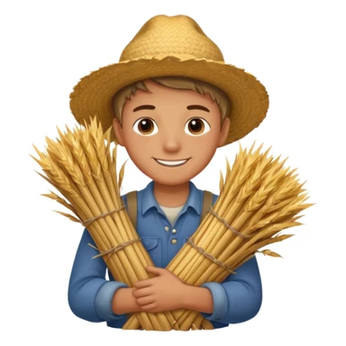 boy farmer, hug a bundle of straw sticker
