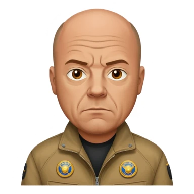 Create a realistic portrait of Hank Schrader in a DEA jacket with determined look. sticker