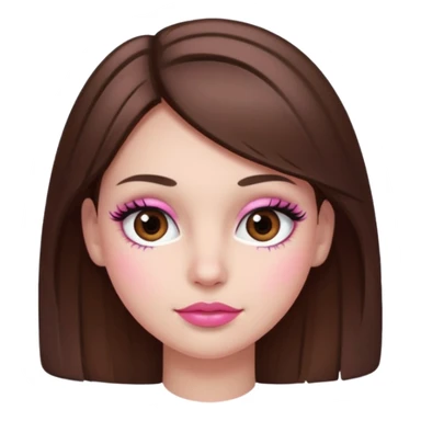 Girl with medium, brown hair, dark brown eyes, pink cheeks, pink lips. eyelashes  sticker