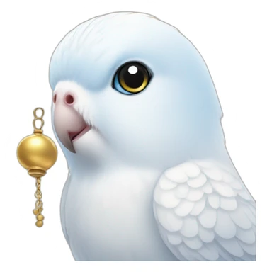 white budgie with bell sticker