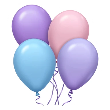 Three floating balloons emoji, each of the balloon's color is light pastel blue, pastel pink, and pastel purple. Cute IOS emoji style. sticker