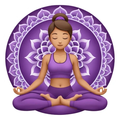 A woman in a purple yoga outfit resting in child’s pose, peaceful feeling, gentle mandala texture in background. sticker