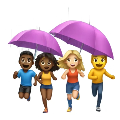 4 friends running and playing in the rain sticker