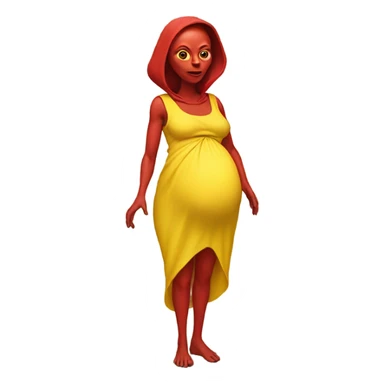 Pregnant red alien woman, full body in jellow  dress sticker