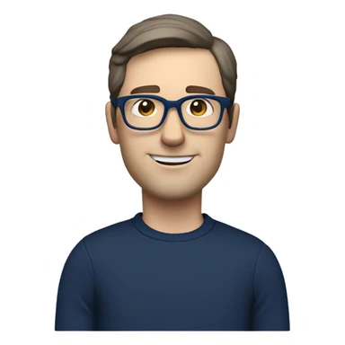 caucasian white man with dark hair, blue glasses, and carrying design plan because he is an architect carrying a pencil and a set model maquette. wearing a navy blue long sleeve sweater shirt. smart.  sticker