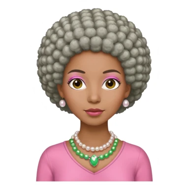 Brown woman with short gray Afro  wearing pink and green outfit and pearl necklace  sticker