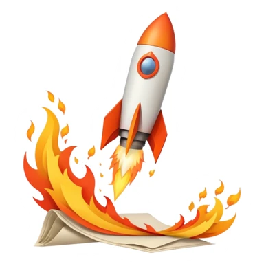 Rocket launching from stack of papers, fire trail, minimal flat design, youtube and instagram sticker