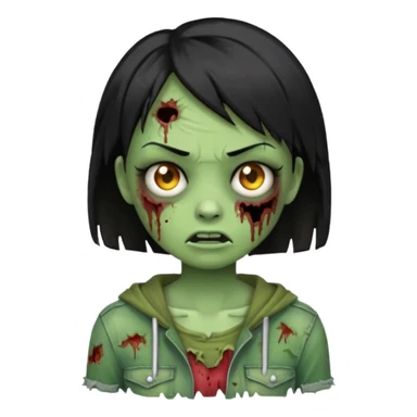 Emoji zombie girl verde com cabelo preto liso  curto sticker