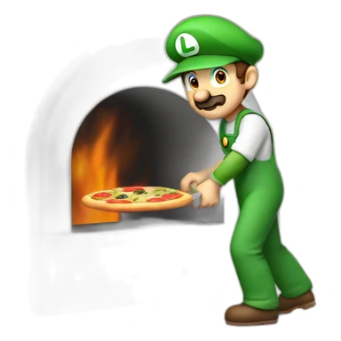 luigi holding a pizza shovel in his hands and putting a pizza into the pizza oven sticker