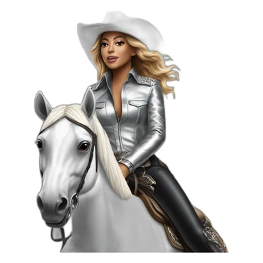 Beyoncé wear in silver cowboy  riding a silver mirror horse sticker