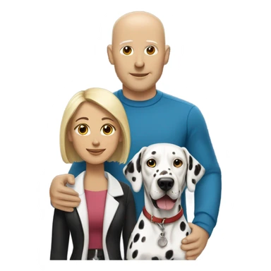 A bald white man with a medium-brown-skinned woman and a Dalmatian dog beside them. sticker