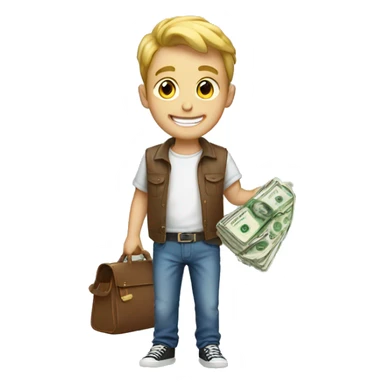 smiling boys in casual wear with money sticker