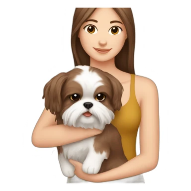 Brown haired girl carrying Shih Tzu sticker
