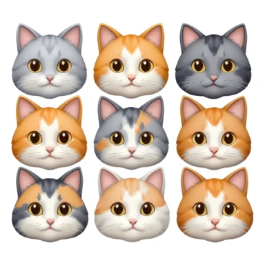 6 realistic looking cats with different natural coloured coats, assorted grey and white, greys, calico colours etc
 sticker