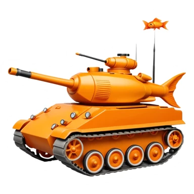 goldfish driving an army tank, iOS emoji style sticker