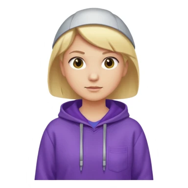 Crea un emoji de un electricista, chico rubio pelo corto hacia al lado, sin gafas, con sudadera morada y nombre empresa INDYDES sticker