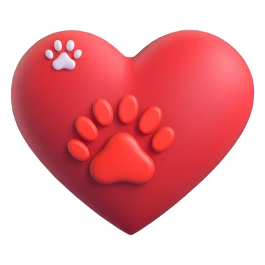 3D emoji-style heart with a dog paw print inside, visually merging dog and heart for a tab icon sticker