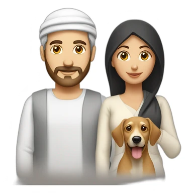 caucasian man with arab woman with 2 dogsvue js logo sticker