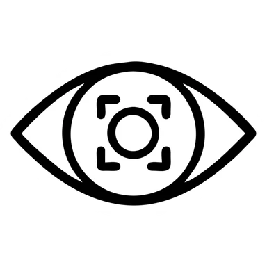 black outlined icon of an open eye with a focus ring, representing visual focus sticker