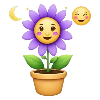 Ein kleines Emoji einer dunklen, leuchtenden Blume mit violetten, glühenden Blütenblättern und einem hellen Mond in der Mitte sticker