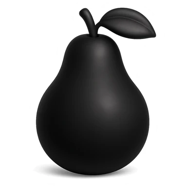 Create a 3D pear emoji in the color #000000, matching the style of the reference image, with a transparent background. sticker
