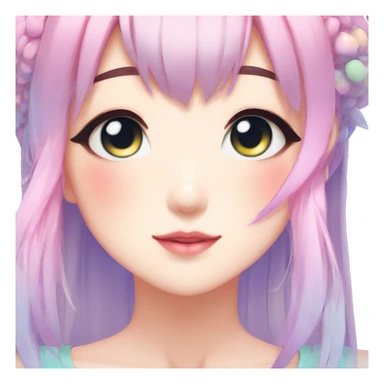 Gorgeous anime style shojo character with blushing face aesthetic and pretty colorful shiny gradient pastel hair trending style sticker