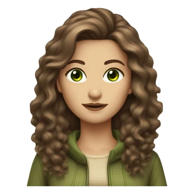 woman long medium brown voluminous hair with green eyes beige skin and hot outfit sticker