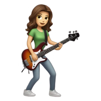 White brunette in t-shirt playing four string electric bass guitar sticker