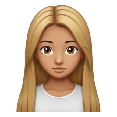 make a teenage 17 year old woman emoji with straight long brown hair and blonde highlights and brown eyes with pretty eyelashes wearing a white top  sticker