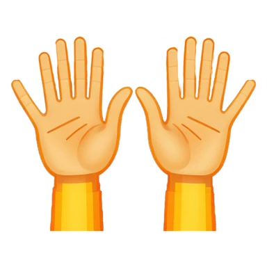 Pixel art emoji, two hands up, 8-bit style, energetic yellow and orange glow, simple white background, iconic dance music aesthetic. sticker