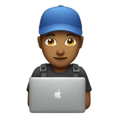 developer in a cap with macbook sticker