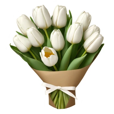 White tulips bouquet in craft paper sticker