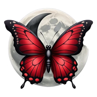 Gothic-style butterfly with dark red silk wings, and a black moon in the background sticker