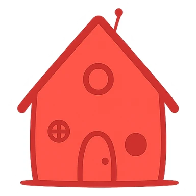 minimal house, doodle, red sticker