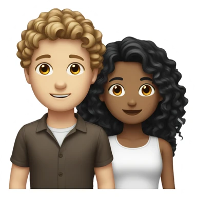 white boy with brown wavy hair and white girl with long black curly hair sticker