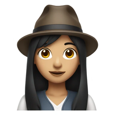 girl with black hair wearing hat holding camera sticker