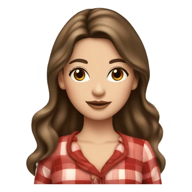 Pretty peach skin brunette woman with long hair and rosy cheeks in red plaid babydoll dress sticker