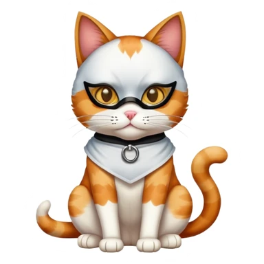 calico cat full body sitting with a mask sticker