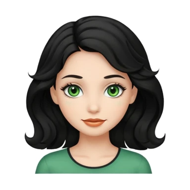 A girl with green eyes, black wavy hair with clean girl make up sticker