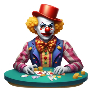 Sad cute clown loses money at casino blackjack with date sticker