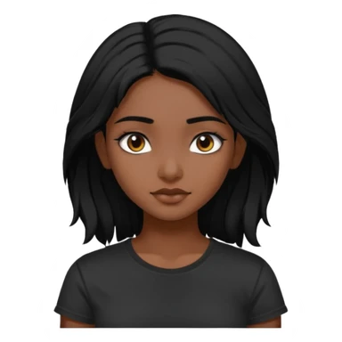 a pretty dark  indian bratz girl with messy dark black hair, wearing a black tee. sticker
