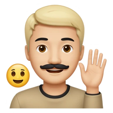 Asian man with a black mustache and short blond hair, emoji style, smiling sticker
