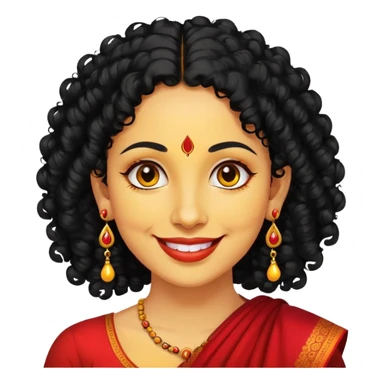 "- Phụ nữ
- 35 tuổi
- Da vàng
- Tóc đen xoăn nhẹ
- Có chấm đỏ Bindi, đeo khuyên tai
- Mặt cười
" sticker