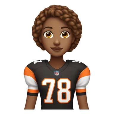 Girl with long brown hair, light skin, wearing orange and black Bengals football jersey sticker