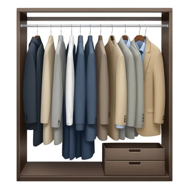 Minimalist wardrobe closet slightly open showing neatly hung professional jackets and shirts inside, organized sticker