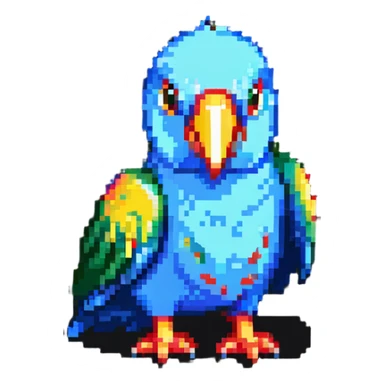 low-res pixel art party parrot with minimal colors and meme expression sticker