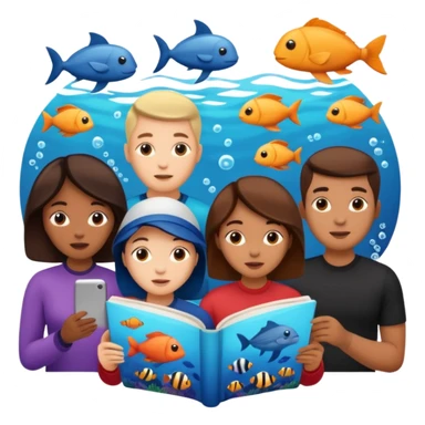 des gens qui lisent un panneau afin d'en apprendre plus sur la vie marine  sticker