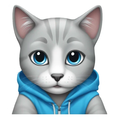 sitting grey cat blue eyes blue hoodie sticker