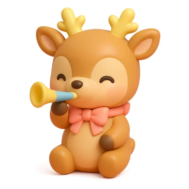 deer with ribbon scarf holding birthday horn in vinyl figure style sticker